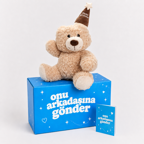 25 CM Happy Birthday Şapkalı Peluş Ayıcık