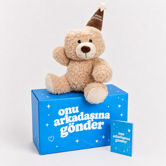 25 CM Happy Birthday Şapkalı Peluş Ayıcık